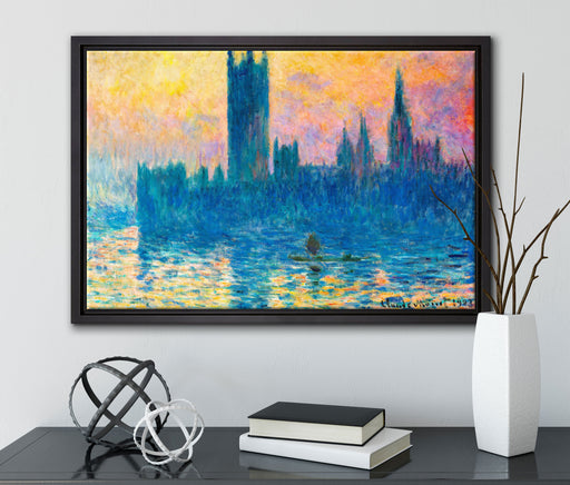 Claude Monet - The Houses of Parliament auf Leinwandbild gerahmt mit Kirschblüten