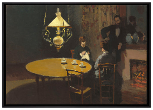 Claude Monet - Drinnen nach dem Abendessen auf Leinwandbild gerahmt Größe 100x70