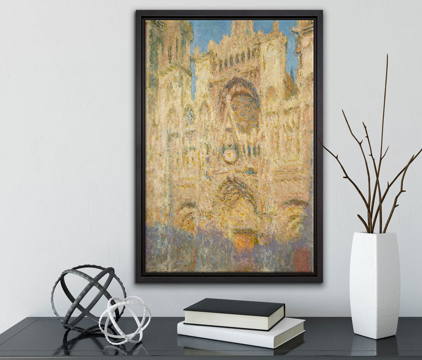 Claude Monet - Kathedrale von Rouen II auf Leinwandbild gerahmt mit Kirschblüten