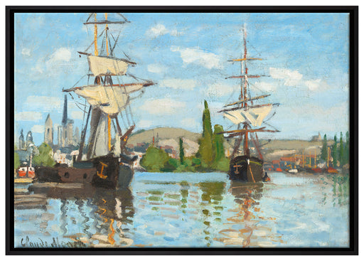 Claude Monet - Schiffe auf der Seine bei Rouen auf Leinwandbild gerahmt Größe 100x70