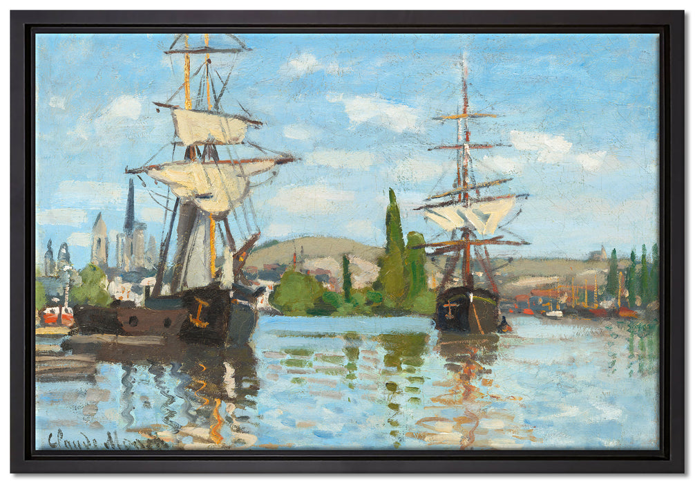 Claude Monet - Schiffe auf der Seine bei Rouen  auf Leinwandbild gerahmt Größe 60x40