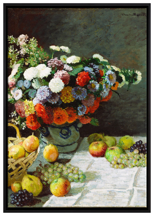 Claude Monet - Stillleben mit Blumen und Früchten auf Leinwandbild gerahmt Größe 100x70