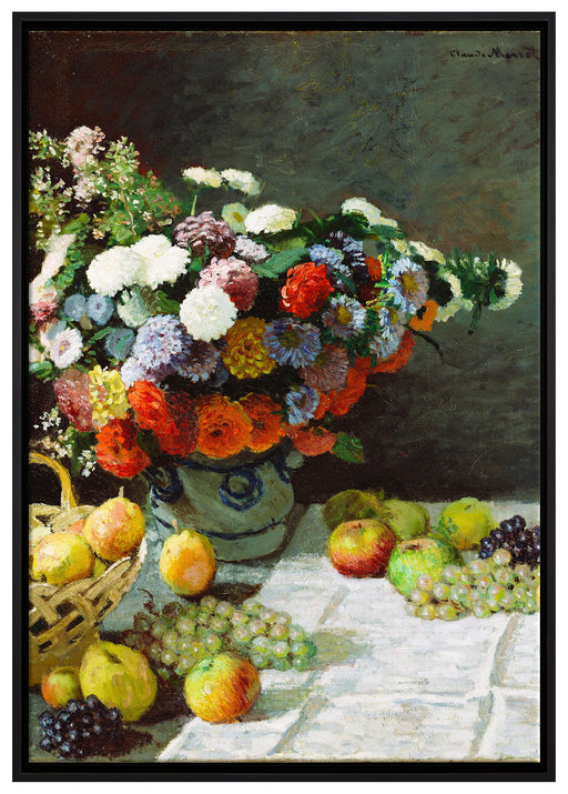 Claude Monet - Stillleben mit Blumen und Früchten auf Leinwandbild gerahmt Größe 100x70