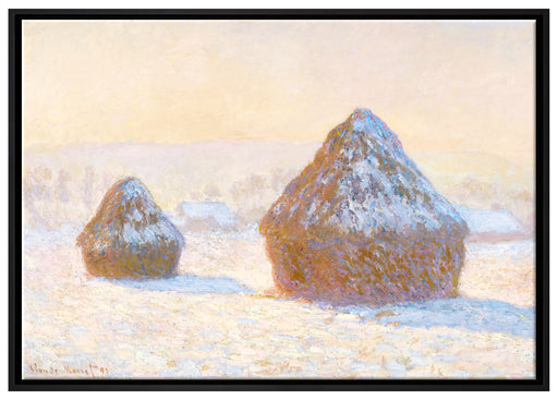 Claude Monet - Heuschober am Morgen Schneeeffekt auf Leinwandbild gerahmt Größe 100x70