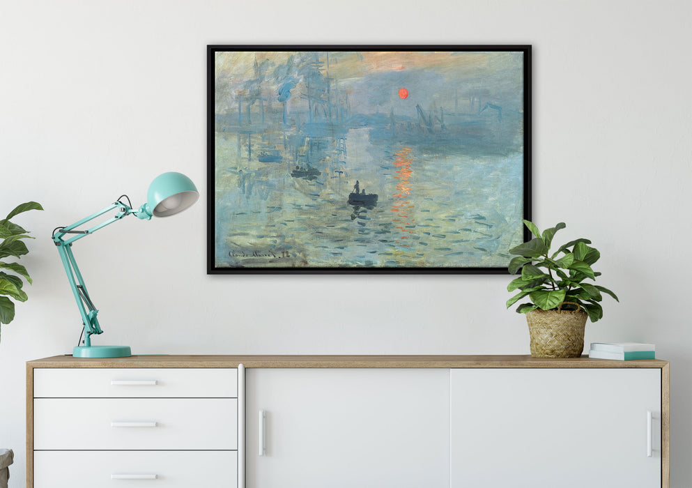 Claude Monet - Impression Sonnenaufgang auf Leinwandbild gerahmt verschiedene Größen im Wohnzimmer