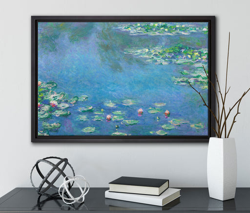 Claude Monet - Seerosen IV auf Leinwandbild gerahmt mit Kirschblüten