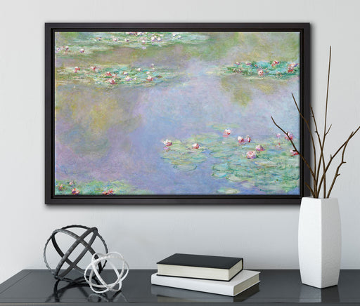 Claude Monet - Seerosen V auf Leinwandbild gerahmt mit Kirschblüten