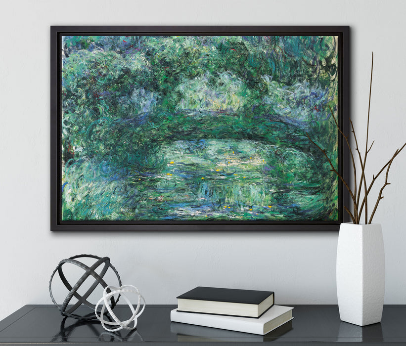 Claude Monet - japanische Brücke über den Seerosenteich III auf Leinwandbild gerahmt mit Kirschblüten