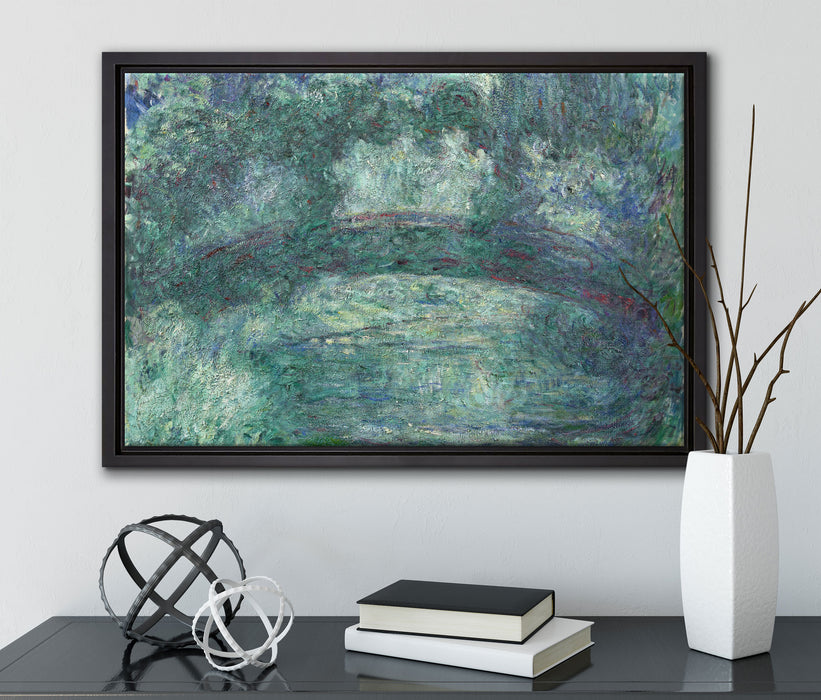 Claude Monet - japanische Brücke über den Seerosenteich IV auf Leinwandbild gerahmt mit Kirschblüten