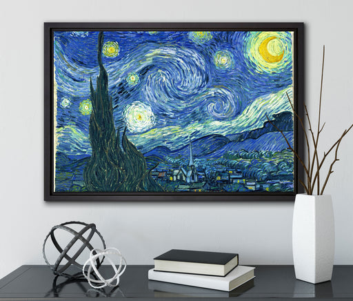 Vincent Van Gogh - Die Sternennacht auf Leinwandbild gerahmt mit Kirschblüten