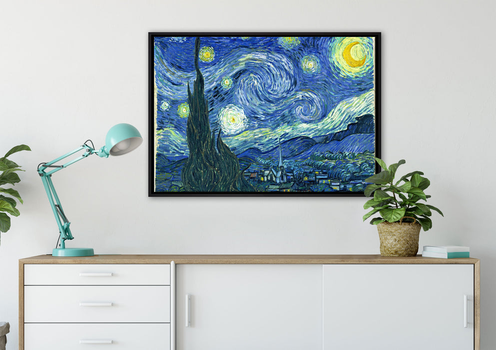 Vincent Van Gogh - Die Sternennacht auf Leinwandbild gerahmt verschiedene Größen im Wohnzimmer