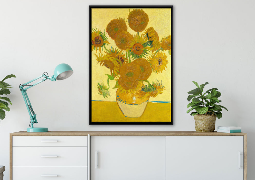 Vincent Van Gogh - Sonnenblumen I auf Leinwandbild gerahmt verschiedene Größen im Wohnzimmer