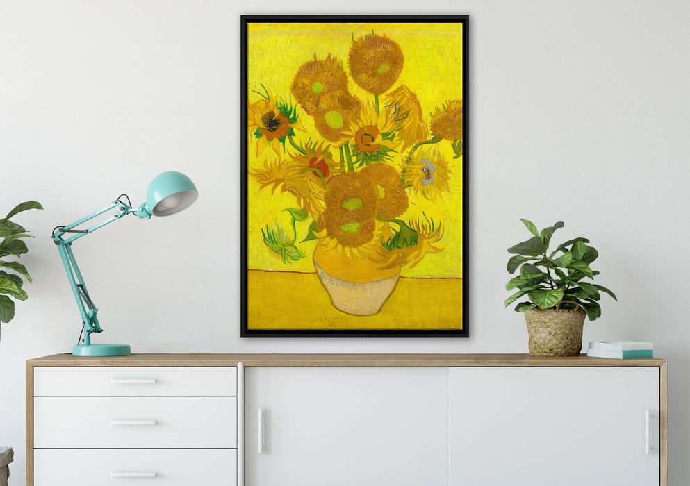 Vincent Van Gogh - Sonnenblumen II auf Leinwandbild gerahmt verschiedene Größen im Wohnzimmer