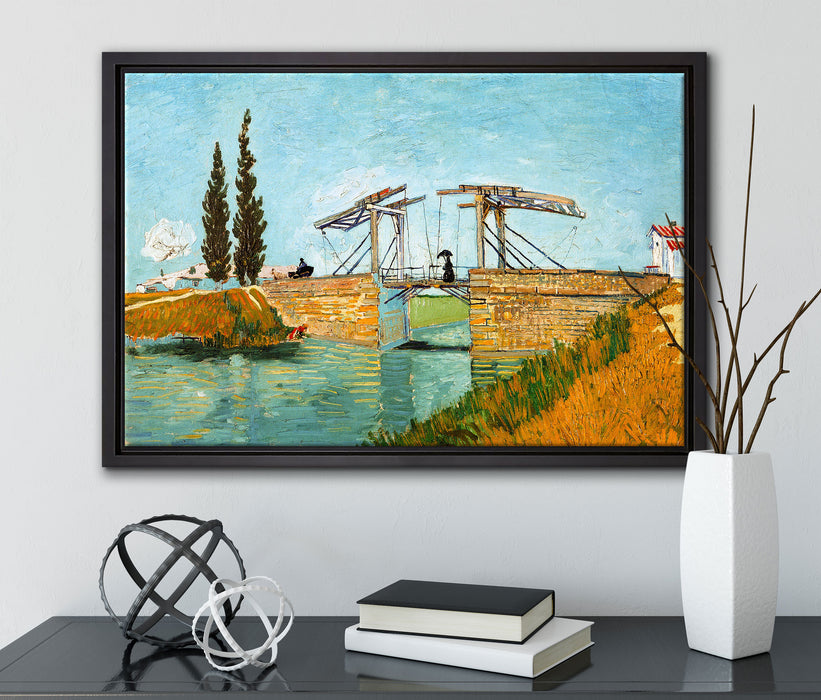 Vincent Van Gogh - Brücke von Langlois auf Leinwandbild gerahmt mit Kirschblüten