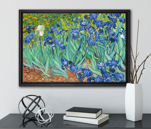 Vincent Van Gogh - Schwertlilien auf Leinwandbild gerahmt mit Kirschblüten
