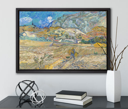 Vincent Van Gogh - Weizenfeld mit Bauer auf Leinwandbild gerahmt mit Kirschblüten