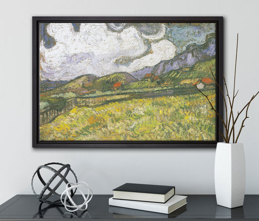 Vincent Van Gogh - Weizenfeld hinter Saint-Paul auf Leinwandbild gerahmt mit Kirschblüten