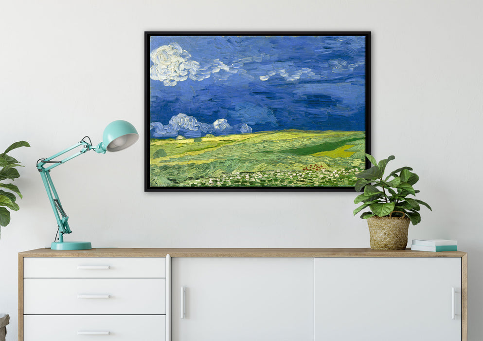Vincent Van Gogh - Weizenfeld unter Gewitterwolken auf Leinwandbild gerahmt verschiedene Größen im Wohnzimmer