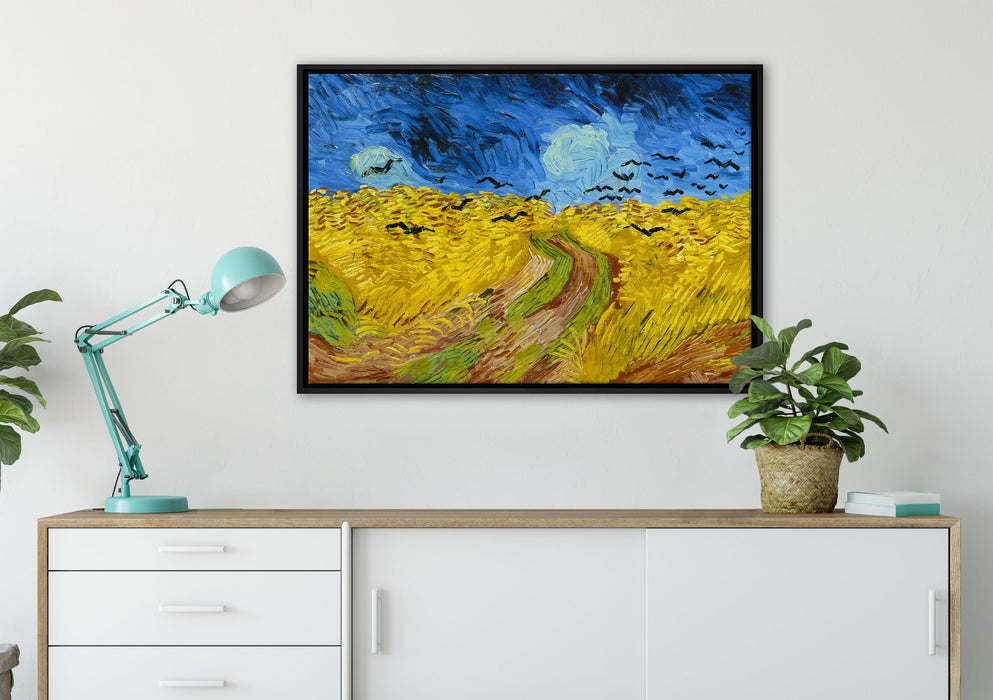 Vincent Van Gogh - Weizenfeld mit Krähen auf Leinwandbild gerahmt verschiedene Größen im Wohnzimmer