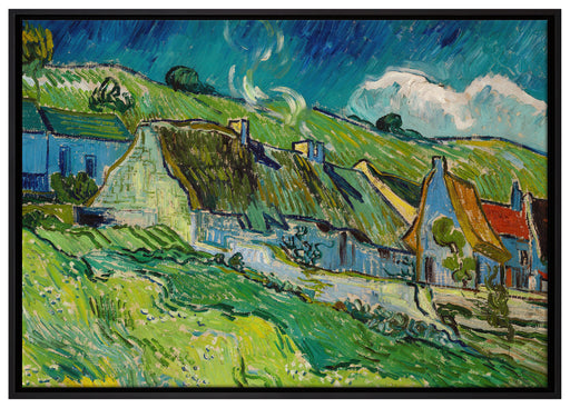 Vincent Van Gogh - Strohgedeckte Landhäuser auf Leinwandbild gerahmt Größe 100x70