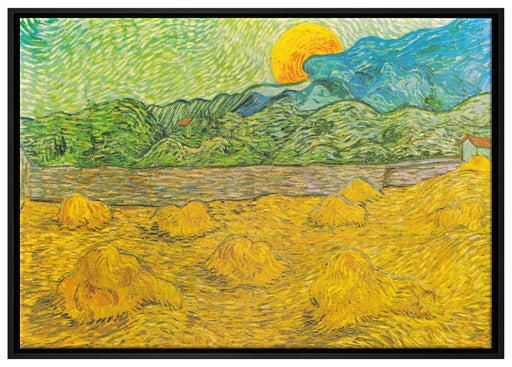 Vincent Van Gogh - Landschaft mit Weizenhaufen auf Leinwandbild gerahmt Größe 100x70