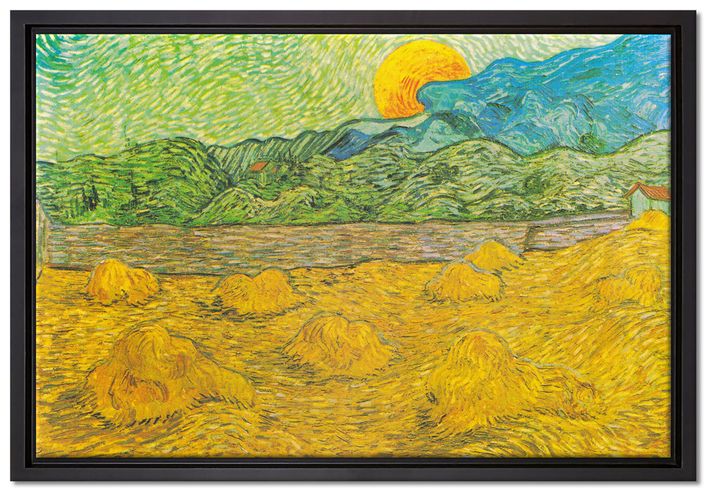 Vincent Van Gogh - Landschaft mit Weizenhaufen  auf Leinwandbild gerahmt Größe 60x40