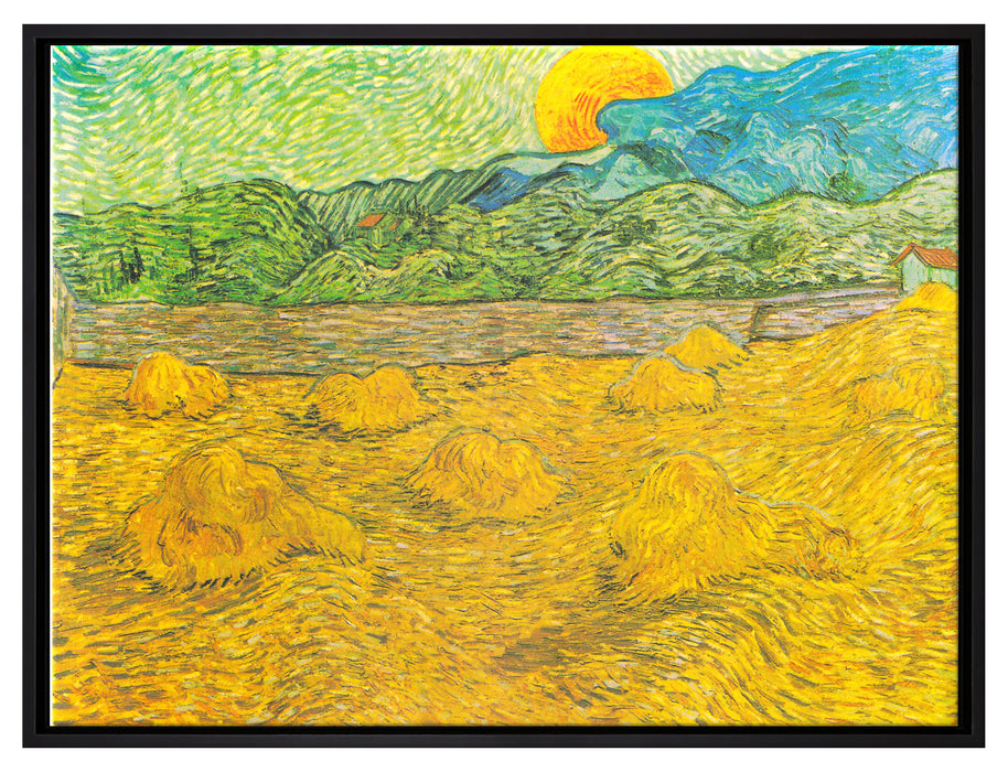 Vincent Van Gogh - Landschaft mit Weizenhaufen  auf Leinwandbild gerahmt Größe 80x60