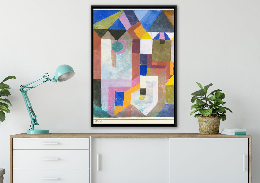 Paul Klee - Bunte Architektur auf Leinwandbild gerahmt verschiedene Größen im Wohnzimmer