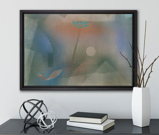 Paul Klee - Abwandernder Vogel auf Leinwandbild gerahmt mit Kirschblüten