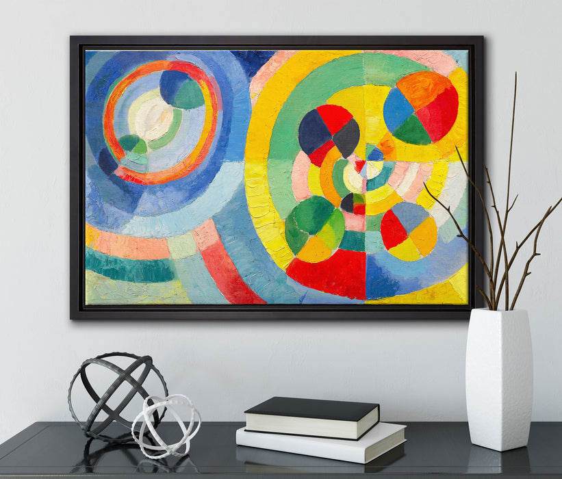 Robert Delaunay - Zirkuläre Formen auf Leinwandbild gerahmt mit Kirschblüten