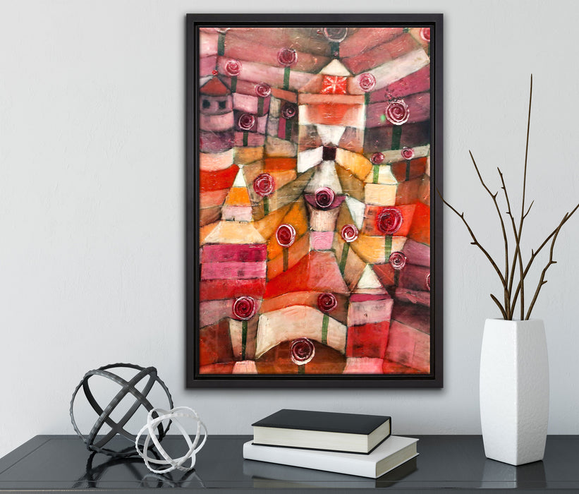 Paul Klee - Rosengarten auf Leinwandbild gerahmt mit Kirschblüten