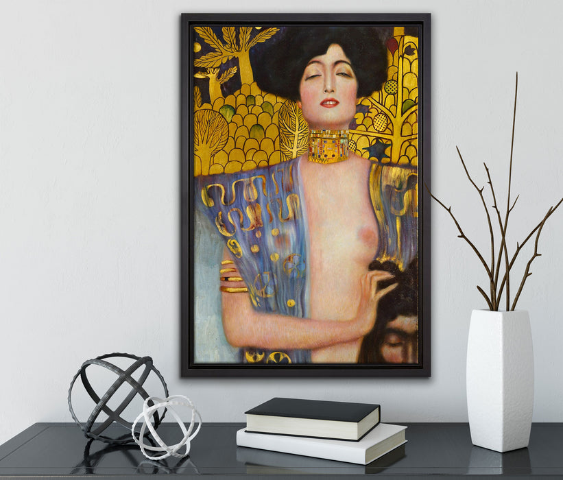 Gustav Klimt - Judith I auf Leinwandbild gerahmt mit Kirschblüten