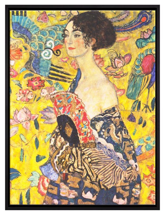 Gustav Klimt - Frau mit Fächer  auf Leinwandbild gerahmt Größe 80x60