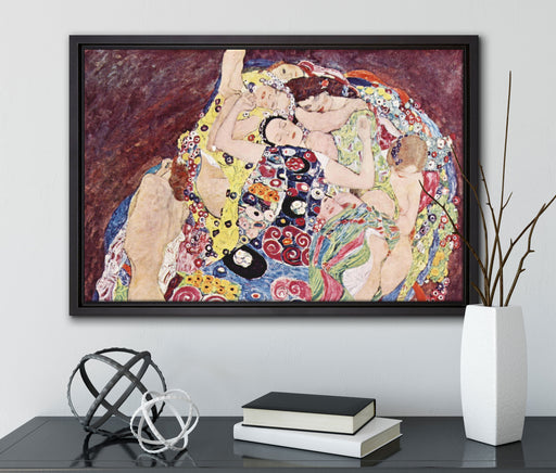 Gustav Klimt - Die Jungfrau auf Leinwandbild gerahmt mit Kirschblüten