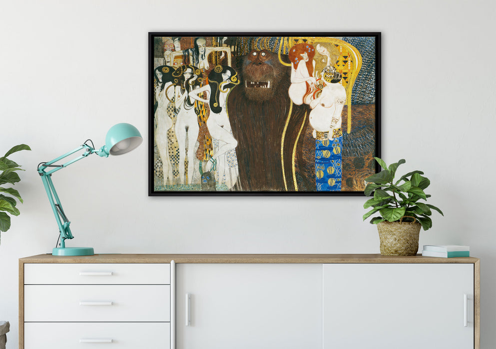 Gustav Klimt - Beethovenfries auf Leinwandbild gerahmt verschiedene Größen im Wohnzimmer