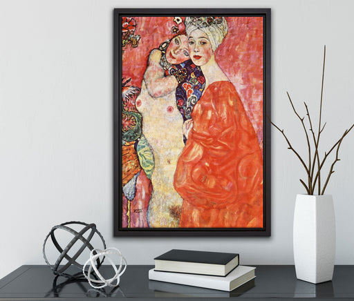 Gustav Klimt - Die Freundinnen auf Leinwandbild gerahmt mit Kirschblüten