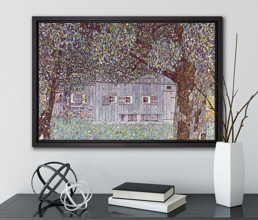 Gustav Klimt - Oberösterreichisches Bauernhaus auf Leinwandbild gerahmt mit Kirschblüten