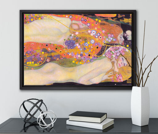 Gustav Klimt - Wasserschlangen II auf Leinwandbild gerahmt mit Kirschblüten