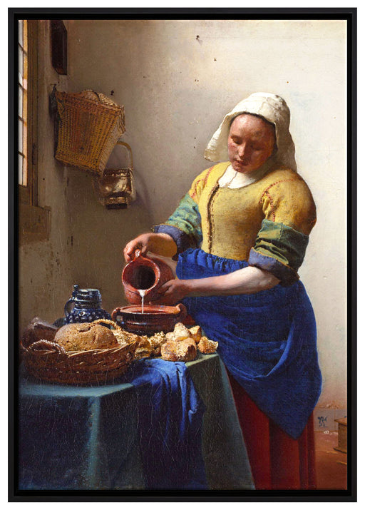 Johannes Vermeer - Das Milchmädchen auf Leinwandbild gerahmt Größe 100x70