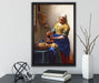 Johannes Vermeer - Das Milchmädchen auf Leinwandbild gerahmt mit Kirschblüten