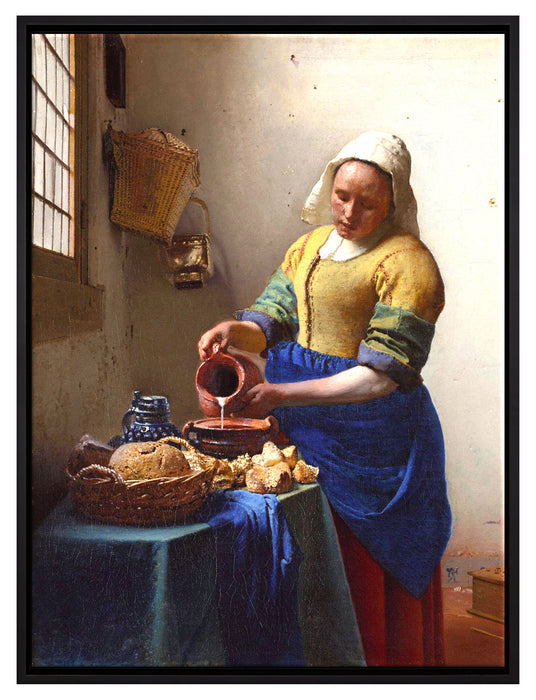 Johannes Vermeer - Das Milchmädchen  auf Leinwandbild gerahmt Größe 80x60