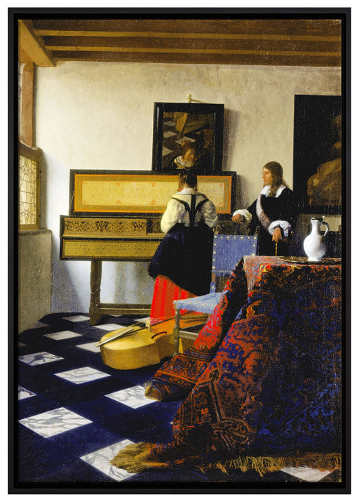 Johannes Vermeer - Die Musikstunde auf Leinwandbild gerahmt Größe 100x70