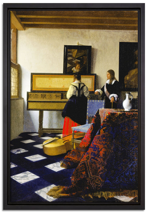 Johannes Vermeer - Die Musikstunde  auf Leinwandbild gerahmt Größe 60x40