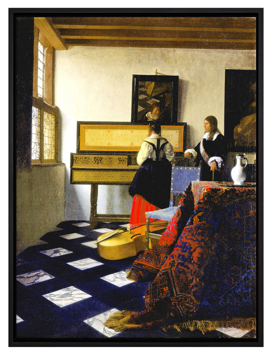 Johannes Vermeer - Die Musikstunde  auf Leinwandbild gerahmt Größe 80x60