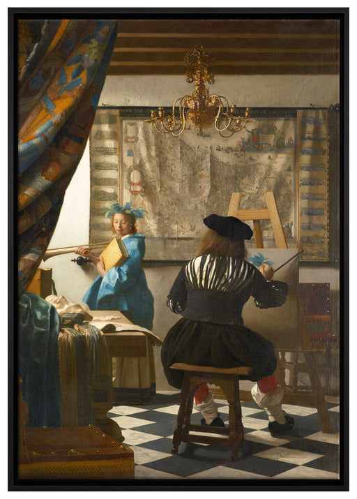 Johannes Vermeer - Die Allegorie der Malerei auf Leinwandbild gerahmt Größe 100x70