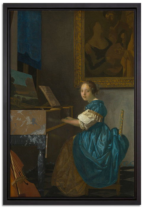 Johannes Vermeer - Sitzende Virginal Spielerin  auf Leinwandbild gerahmt Größe 60x40