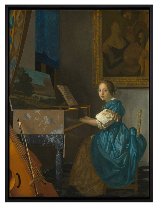 Johannes Vermeer - Sitzende Virginal Spielerin  auf Leinwandbild gerahmt Größe 80x60