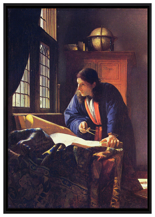 Johannes Vermeer - Der Geograph auf Leinwandbild gerahmt Größe 100x70