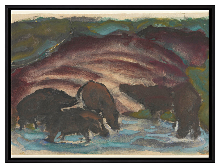 Franz Marc - Wildschweine am Wasser  auf Leinwandbild gerahmt Größe 80x60