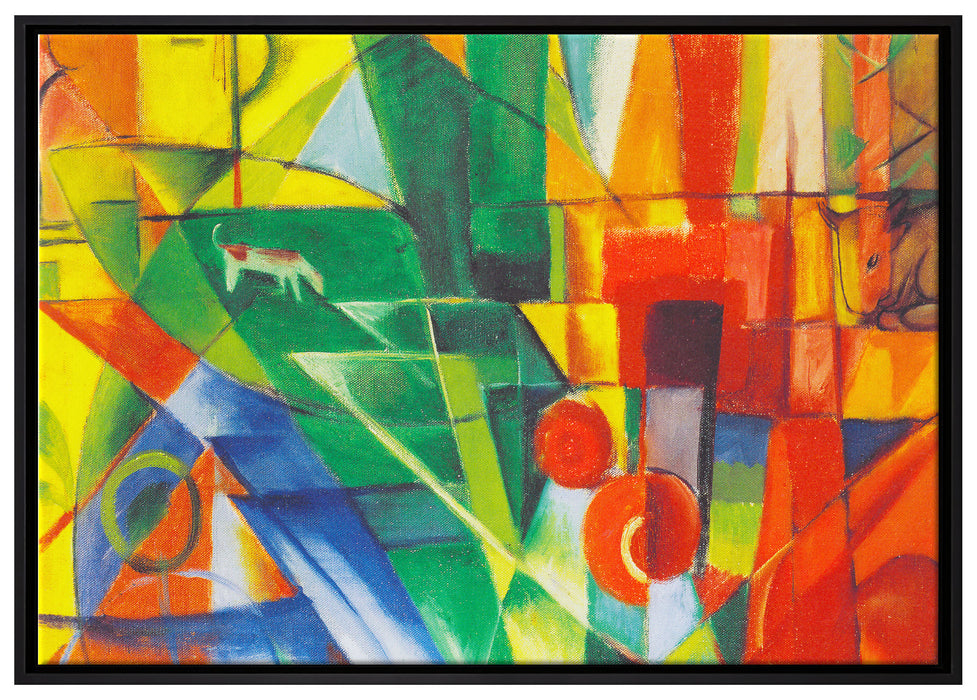Franz Marc - Landschaft mit Haus Hund und Rind auf Leinwandbild gerahmt Größe 100x70